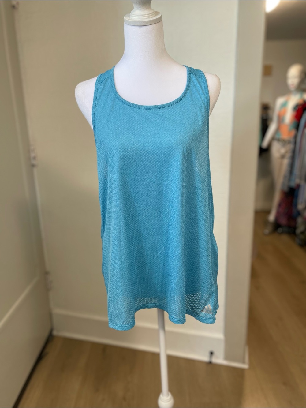 adidas Aqua Blue Mesh Tank Top - Scoop Neck